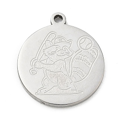 Raccoon Pendentifs en acier inoxydable, charmes rondes plates, couleur inox, raton laveur, 201mm, Trou: 24.5x21.5x2mm