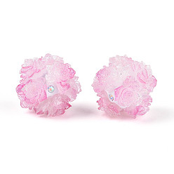 Бледно-Розовый Бусины из полимерной глины со стразами и рельефными смоляными розами, для телефонных цепей, кукольные брелоки и украшения для сумок, розовый жемчуг, 22~26 мм, отверстие : 2~2.5 мм