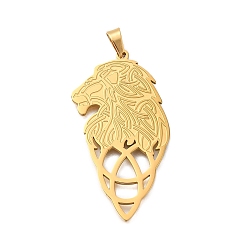 Лев 304 подвески из нержавеющей стали, лазерная резка, очарование тройственного узла, реальный 18 k позолоченный, лев, 40x20x1.5 мм, отверстие : 5x3 мм