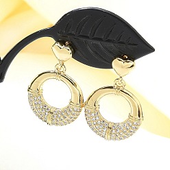 Круглые Серьги-гвоздики из латуни с микро-паве из прозрачного кубического циркония для женщин, без кадмия и без свинца, долговечный, реальный 18 k позолоченный, круглые, 28.5x19 мм