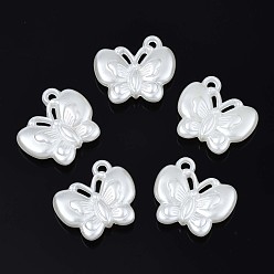 Creamy White Acrylic Imitation Pearl Pendants, Butterfly, Creamy White, 18x19.5x5mm, Hole: 1.6mm, about 600pcs/500g