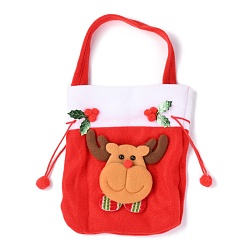 Red Fabric Drawstring Gifts Bags, with Handle Candy Bags, Christmas Decorations for Kids, Rectangle with Christmas Reindeer/Stag, Red, 22x18.5x1cm