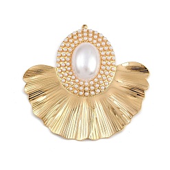 Настоящее золото 18K 304 подвески из нержавеющей стали, вентилятор, с абс пластмассовыми жемчужными бисером, ионное покрытие (ip), реальный 18 k позолоченный, 52x54.5x7 мм, отверстие : 1.5 мм