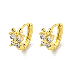 Claro Pendiente de aro de micro circonio cúbico de latón, dorado, mariposa, Claro, 13.5x7.5 mm