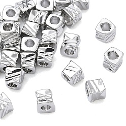 Platinum SHEGRACE Brass Beads, Cadmium Free & Nickel Free & Lead Free, Textured Cube, Platinum, 3x3x3mm, Hole: 1.4mm