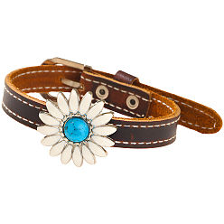 Кокосово-Коричневый Браслеты из шнуров, украшения в виде ромашек из сплава для женщин, кокосового коричневый, 11-1/8x1/2x1/8 дюйм (28.2x1.15x0.3 см)