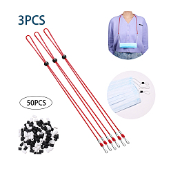 Red 3PCS Adjustable Length Lanyard Strap, Ear Holder Rope, with ABS Hook and 50PCS Adjustable Non Slip Stopper, Red, 13.97 inch(35.5cm)