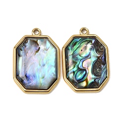 Polygon 304 Stainless Steel & Natural Paua Shell Pendants, Real 18K Gold Plated, Ion Plating(IP), Long-Lasting Plated, Polygon Charm, 28.5x19.5x4.5mm, Hole: 1.8mm