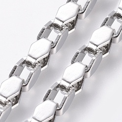 Stainless Steel Color Non-Tarnish 304 Stainless Steel Venetian Chains, Box Chains, Unwelded, Stainless Steel Color, 4mm, Links: 4x6x4mm