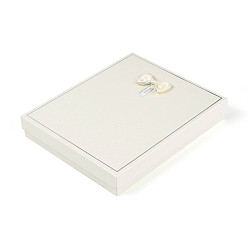 Бежевый Картонные коробки ювелирных изделий, для ожерелья, серьга, с бантиком снаружи и черной губкой внутри, прямоугольные, бежевые, 19.3x16x3.2 см