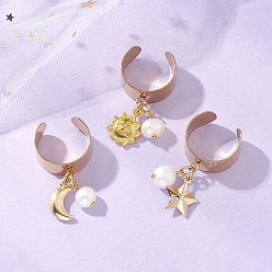 Золотой 304 Кольца-манжеты из нержавеющей стали и сплавов для женщин, с натуральным культивированным пресноводным жемчугом, золотые, 10 мм, размер США 8 1/2 (18.5 мм)