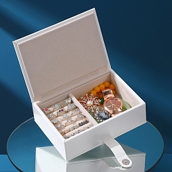 White PU Leather Jewerly Storage Boxes, with Magnetic Clasp, Rectangle, White, 12.5x5.5x17.5cm