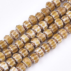 (932FM) Темно-синий аква-матовый с подкладкой Стеклянные бусины, граненые, RONDELLE с цветком, темно-золотистые, 7.5~8x5.5 мм, отверстие : 1~1.5 мм, около 74 шт / нитка, 16.1 дюйм