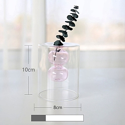Pearl Pink Double-layer Transprent Glass Hydroponic Vase Display Decorations, for Indoor Garden Home Decoration, Pearl Pink, 100x80mm