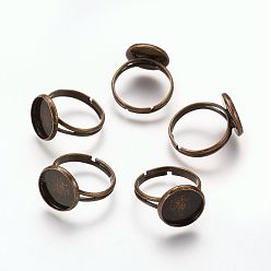 Antique Bronze Brass Ring Components, Pad Ring Findings, For Antique Rings Making, Adjustable, Antique Bronze Color, Size:Ring: about 17mm inner diameter, Tray: about 14mm in diameter, 12mm inner diameter