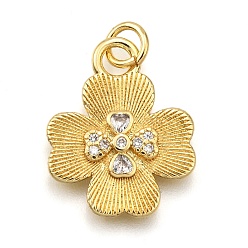 Прозрачный Стойка металлическая латунная микропрофилированная кубическая циркония подвески, цветок, с целью перехода в кольце, без кадмия и без свинца, долговечный, реальный 18 k позолоченный, прозрачные, 18.5x15x2.5 мм, отверстие : 3.5 мм