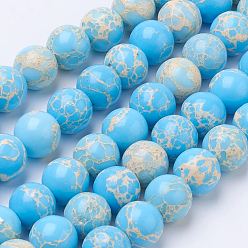 Небесно-голубой Синтетический регалит / имперская яшма / морские отложения, окрашенные, круглые, Небесно-голубой, 10 мм, отверстие : 1 мм, около 40 шт / нитка, 15.7 дюйм