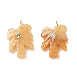 Topaz Jade Natural Topaz Jade Carved Pendants, Coconut Tree Charms with Brass Pave Clear Cubic Zirconia Findings, Golden, 26.5x20.5x7.5mm, Hole: 6.5mm