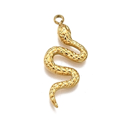 Настоящее золото 18K 304 подвески из нержавеющей стали, очарование змеи, реальный 18 k позолоченный, 26x12x1.5 мм, отверстие : 1.8 мм