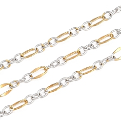 Золотой & Цвет Нержавеющей Стали Двухцветные 304 цепочки из нержавеющей стали с овальными звеньями, ионное покрытие (ip), пайки, с катушкой, золотые и нержавеющая сталь цвет, 3.5~6x2.5~3.5x0.5 мм