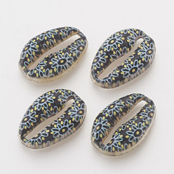 Разноцветный Печатные соединители звеньев сплава, форма раковины каури, золотой свет, красочный, 16x11x3.5 мм