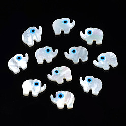 Deep Sky Blue Natural White Shell Mother of Pearl Beads, with Synthetic Turquoise, Elephant with Evil Eye, Deep Sky Blue, 9x12x2mm, Hole: 0.7mm