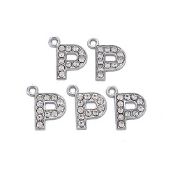 Letter P Подвески из сплава , с кристально горный хрусталь, платина, без кадмия и без свинца, алфавит, letter.p, 17.5x15x2 мм, отверстие : 1.6 мм