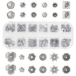 Античное Серебро 240шт 12 стиль сплава колпачки для бусин, цветок, античное серебро, 6~9x6~9x2~5 мм, отверстие : 1~2 мм, 20 шт / стиль