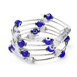 Белый Браслеты с пятью петлями, со стеклом и ручной работой сглаза, немагнитный синтетический гематит и латунь, белые, 2-1/8 дюйм (5.5 см)