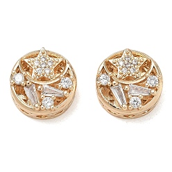 Real 18K Gold Plated Brass Micro Pave Clear Cubic Zirconia Beads, Flat Round & Star, Real 18K Gold Plated, 12x6mm, Hole: 1.6mm