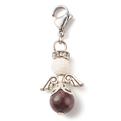 Garnet Natural Garnet & Lava Rock Bead Pendants, with Tibetan Style Alloy Beads, Wing, 39.5mm