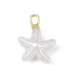 Étoiles de mer Pendentifs en perles en laiton et plastique ABS, crémaillère plaquage, plaqué longue durée, sans plomb et sans cadmium, réel 18 k plaqué or, charme étoile de mer, 20x15x8mm, Trou: 3x2mm