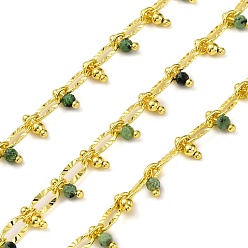 Рубин В Цоизита Ограненный вручную натуральный рубин в цепочках из цоизита, пайки, с катушкой, долговечный, реальный 18 k позолоченный, без свинца и без кадмия, овальные ссылки: 8x4x1.5 мм, бусины : 3~3.5 мм