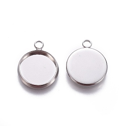 Platinum Brass Pendant Cabochon Settings, Plain Edge Bezel Cups, Flat Round, Platinum, Tray: 12mm, 17x14x2mm, Hole: 2mm