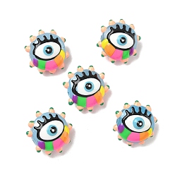 Синий Выпечка окрашенные стеклянные бусины, неровный плоский круглый с дурным глазом, с эмалью, синие, 16~17x16~17x11~12 мм, отверстие : 1.2 мм