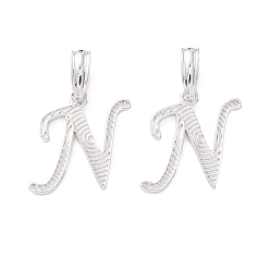 Letter N Подвески с буквами из экологически чистой латуни, настоящее платиновое долговечное покрытие, без кадмия и без свинца, letter.n, 16.5x13.5x1.5 мм, отверстие : 6.5x3.3 мм