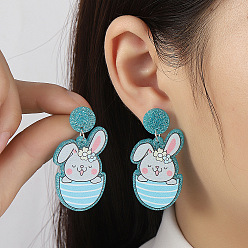 Светло-Голубой Пасхальные акриловые серьги-подвески, кролик, Небесно-голубой, 49x25 мм