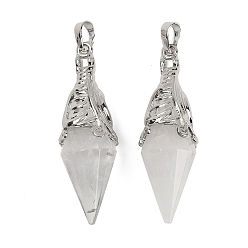 Хрусталь Подвески из натурального кварцевого кристалла с огранкой в форме биконуса, подвески из горного хрусталя с латунной фурнитурой, платина, 50~54x16~17 мм, отверстие : 7x5 мм