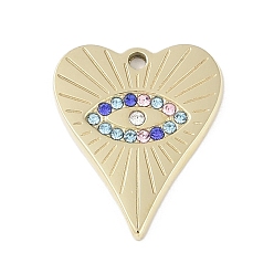 Разноцветный 304 подвески из нержавеющей стали, со стразами, реальный 14 k позолоченный, сердце с очарованием глаз, красочный, 18x15x1.5 мм, отверстие : 1.6 мм