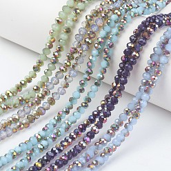 (52) Непрозрачная лаванда Стеклянные бусины с гальваническим покрытием , имитация нефрита, половина розового золота гальваническим, граненые, рондель, разноцветные, 6x5 мм, отверстие : 1 мм, около 85~88 шт / нитка, 16.1~16.5 дюйм (41~42 см)