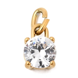 Прозрачный Тема "камень дня рождения" на апрель 304 подвески из нержавеющей стали, круглые, с k 9 стеклом, ионное покрытие (ip), полировка, с целью перехода в кольце, граненые, золотые, прозрачные, 10.5x7x6 мм, отверстие : 2.2x4.4 мм