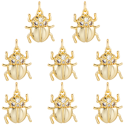 Real 18K Gold Plated 8Pcs Brass Micro Pave Cubic Zirconia Pendants, Insect Charms, Long-Lasting Plated, Cadmium Free & Lead Free, Rack Plating, with Jump Ring, Real 18K Gold Plated, 16x14x4.5mm, Hole: 3.4mm