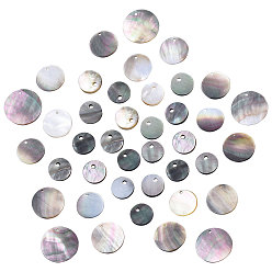 Mixed Color 40Pcs 4 Style Black Lip Shell Pendants, Flat Round, Mixed Color, 8~25x1~2mm, Hole: 1.2~1.6mm