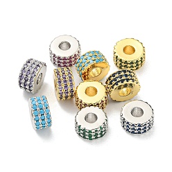 (52) Непрозрачная лаванда Обшивка стойки латунь с циркониевыми бусинами, долговечный, без свинца и без кадмия, плоско-круглые, настоящий 18k позолоченный/платиновый, разноцветные, 8x4.5 мм, отверстие : 2.5 мм