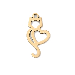 Настоящее золото 18K 201 подвески из нержавеющей стали, подвески в форме кошки, реальный 18 k позолоченный, 20x10x1 мм, отверстие : 1.4 мм