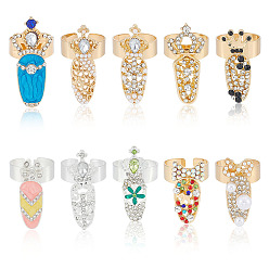 (52) Непрозрачная лаванда 10 шт. 10 стили женские кольца для ногтей из сплава, с акриловыми стразами, кольцо для ногтей, украшение для ногтей, шарм, бантик, украшение для пальца, разноцветные, 27.5~32.5x11.5~16x3.5~7 мм, внутренний диаметр: 16~17.5 мм, 1 шт / стиль