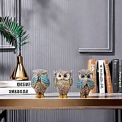 Синий Скульптуры из смолы украшения для выставки, для домашнего офисного стола, сова, синие, 45x64 мм, 3 шт / комплект