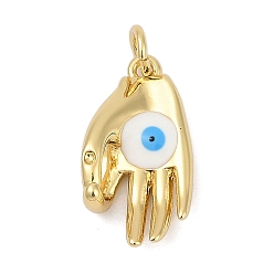 Настоящее золото 18K Латунь эмаль подвески, с прыжковых колец, стойки покрытие, без кадмия и без свинца, прочное покрытие, жест ок с чарами от сглаза, реальный 18 k позолоченный, 19.5x10.5x5 мм, отверстие : 3.5 мм