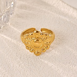 Flower 304 Stainless Steel Cuff Open Rings, Golden, Flower, Inner Diameter: 15~20mm