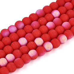 Красный Матовые непрозрачные стеклянные бусы пряди, круглые, с половиным покрытием, с покрытием AB цвета, красные, 4~4.5 мм, отверстие : 0.6 мм, около 97~100 шт / нитка, 14.76~15.16 дюйм (37.5~38.5 см)